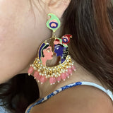 Hand Painted Radha Krishna Earrings